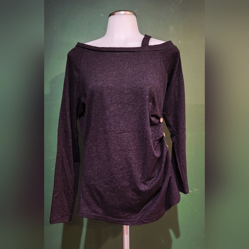 LilyCoco Off-Shoulder Long Sleeve Top w/ Side Button Detail